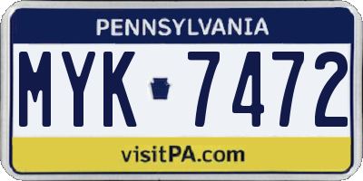 PA license plate MYK7472