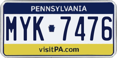 PA license plate MYK7476