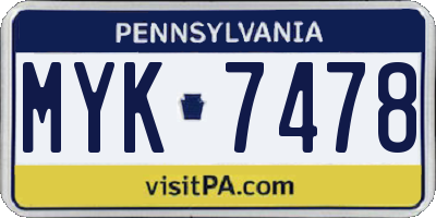 PA license plate MYK7478