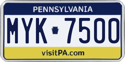 PA license plate MYK7500