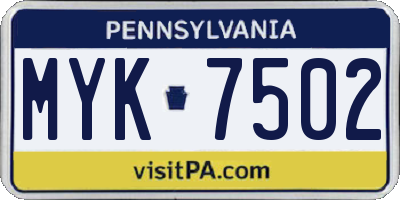 PA license plate MYK7502