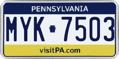 PA license plate MYK7503