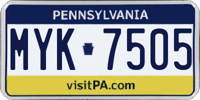 PA license plate MYK7505