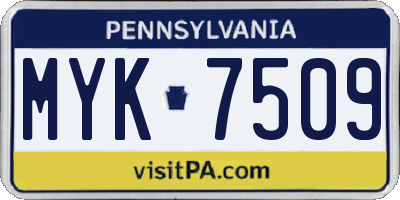 PA license plate MYK7509