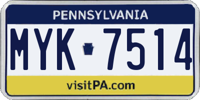 PA license plate MYK7514