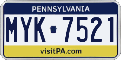 PA license plate MYK7521