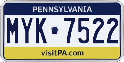 PA license plate MYK7522