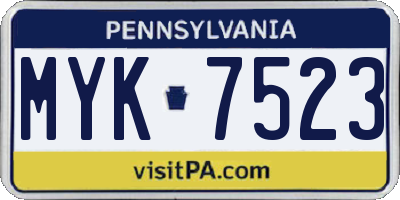 PA license plate MYK7523