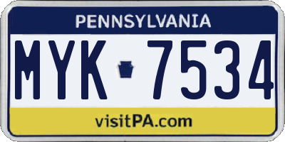 PA license plate MYK7534