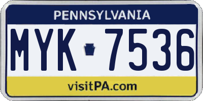 PA license plate MYK7536