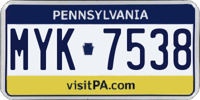 PA license plate MYK7538