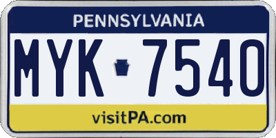 PA license plate MYK7540