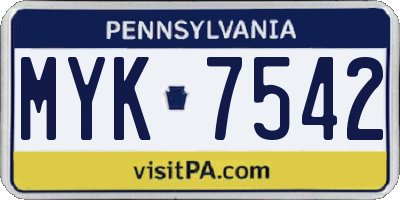 PA license plate MYK7542