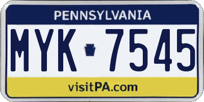 PA license plate MYK7545