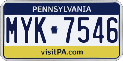PA license plate MYK7546