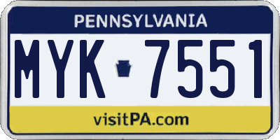 PA license plate MYK7551