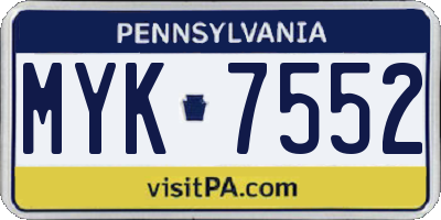 PA license plate MYK7552