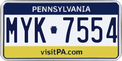 PA license plate MYK7554