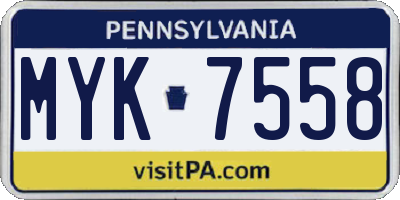 PA license plate MYK7558