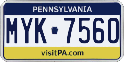 PA license plate MYK7560
