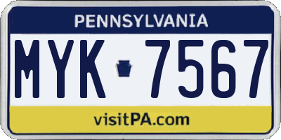 PA license plate MYK7567