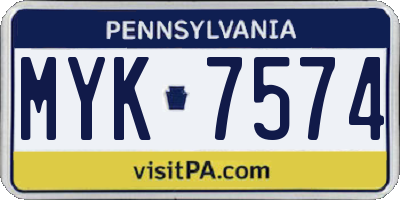 PA license plate MYK7574
