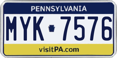 PA license plate MYK7576