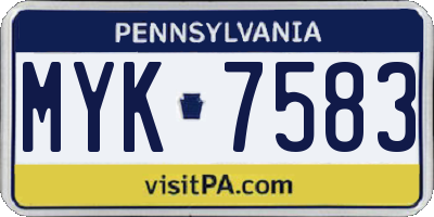 PA license plate MYK7583