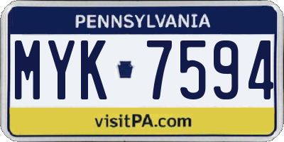 PA license plate MYK7594