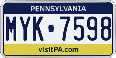 PA license plate MYK7598