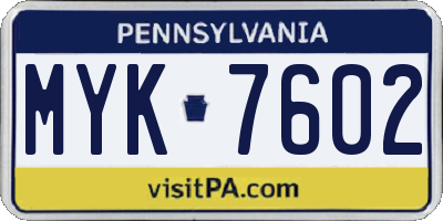 PA license plate MYK7602