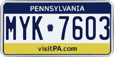 PA license plate MYK7603