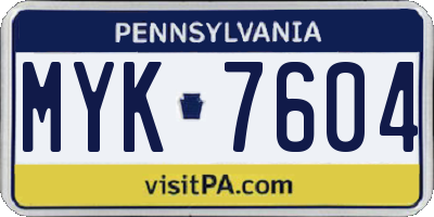 PA license plate MYK7604