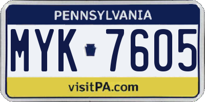PA license plate MYK7605