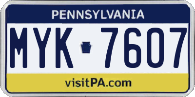 PA license plate MYK7607
