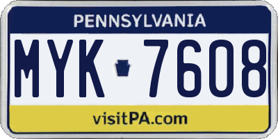 PA license plate MYK7608