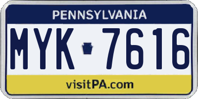 PA license plate MYK7616