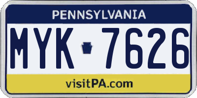 PA license plate MYK7626