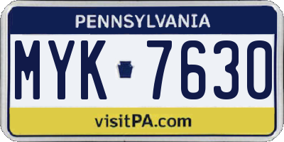 PA license plate MYK7630