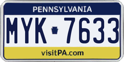 PA license plate MYK7633