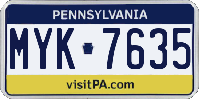 PA license plate MYK7635