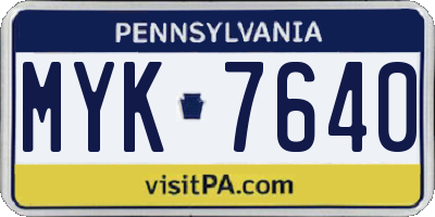 PA license plate MYK7640