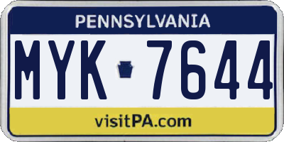 PA license plate MYK7644