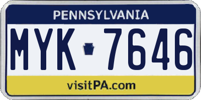 PA license plate MYK7646