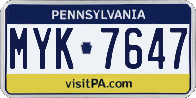 PA license plate MYK7647