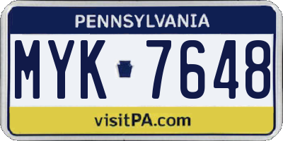 PA license plate MYK7648