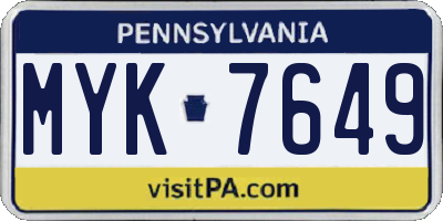 PA license plate MYK7649
