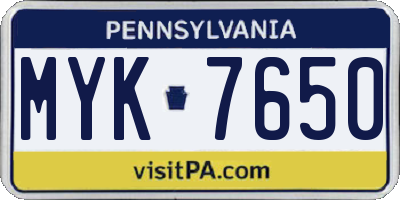 PA license plate MYK7650