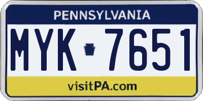PA license plate MYK7651