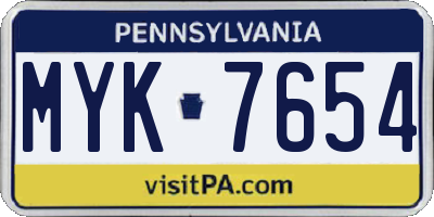 PA license plate MYK7654